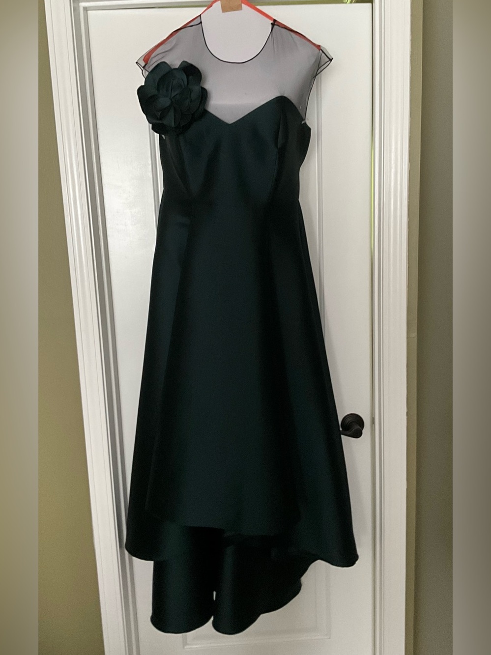 Sachin + Babi Black High-Low Dress with Sheer Yoke and Floral Applique